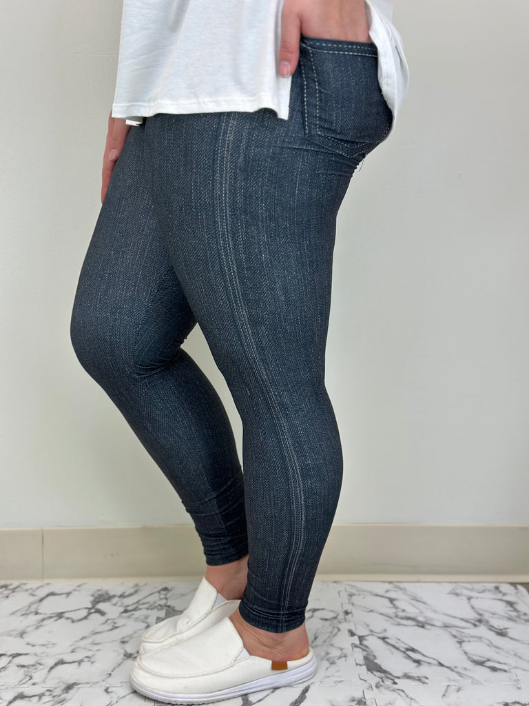 Black Denim Leggings w/ Butt Pockets image 1