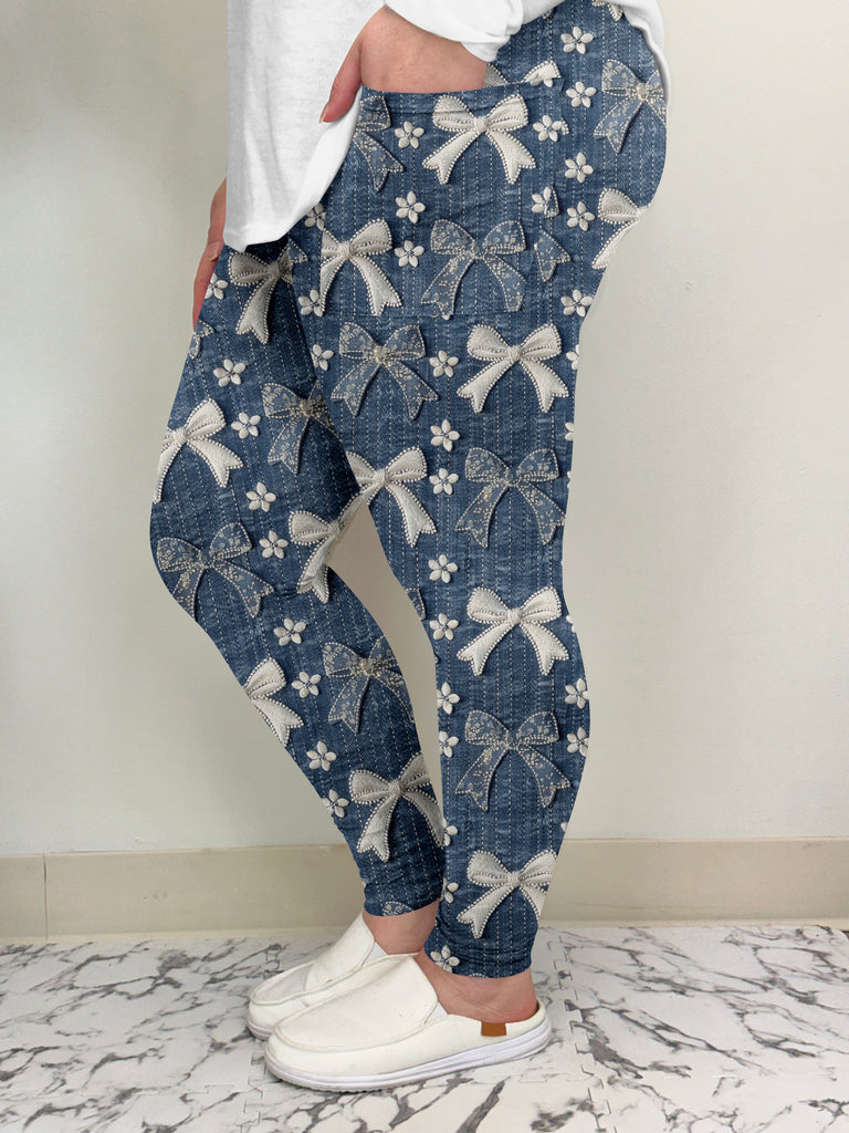 Denim Bow Leggings w/ Pockets image 1