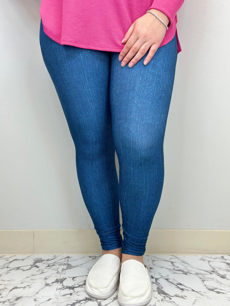 Blue Denim Leggings w/ Butt Pockets image 2