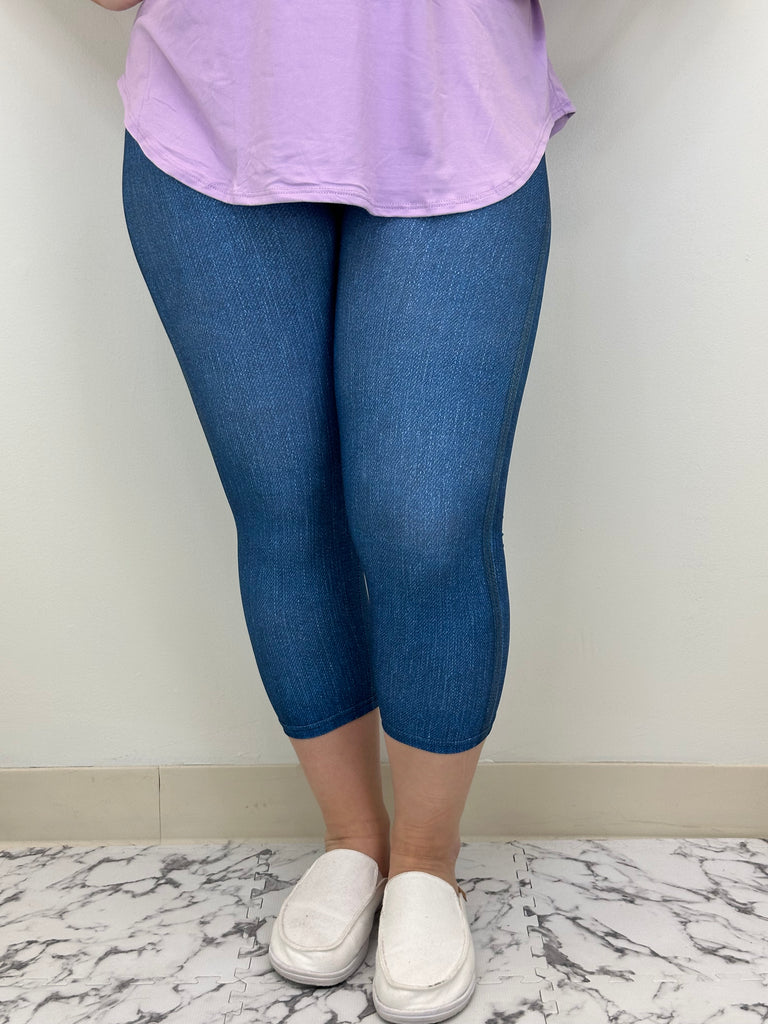 Blue Denim Capri w/ Butt Pockets image 2