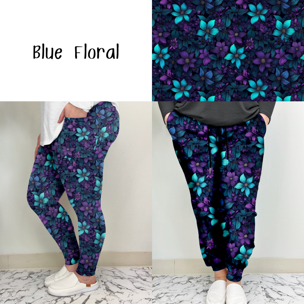 Deep Blue Floral Leggings w/ Pockets | ETA 12/5 image 1