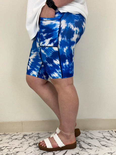Blue Tie Dye Bermuda Shorts w/ Pockets