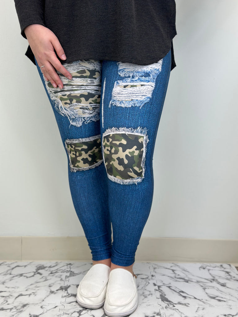 Camo Blue Denim Leggings w/ Butt Pockets image 2