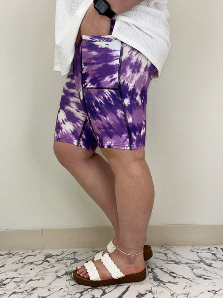 Purple Tie Dye Bermuda Shorts w/ Pockets