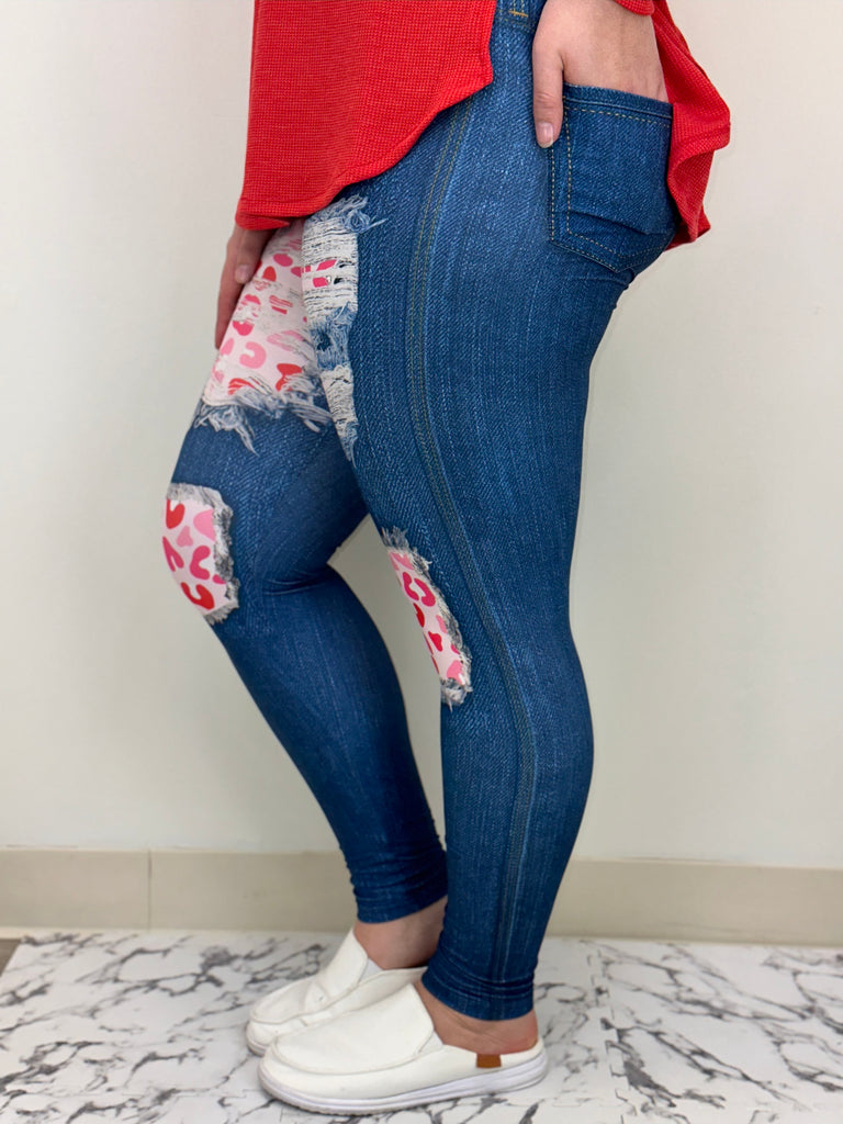 Love Blue Denim Leggings w/ Butt Pockets image 1