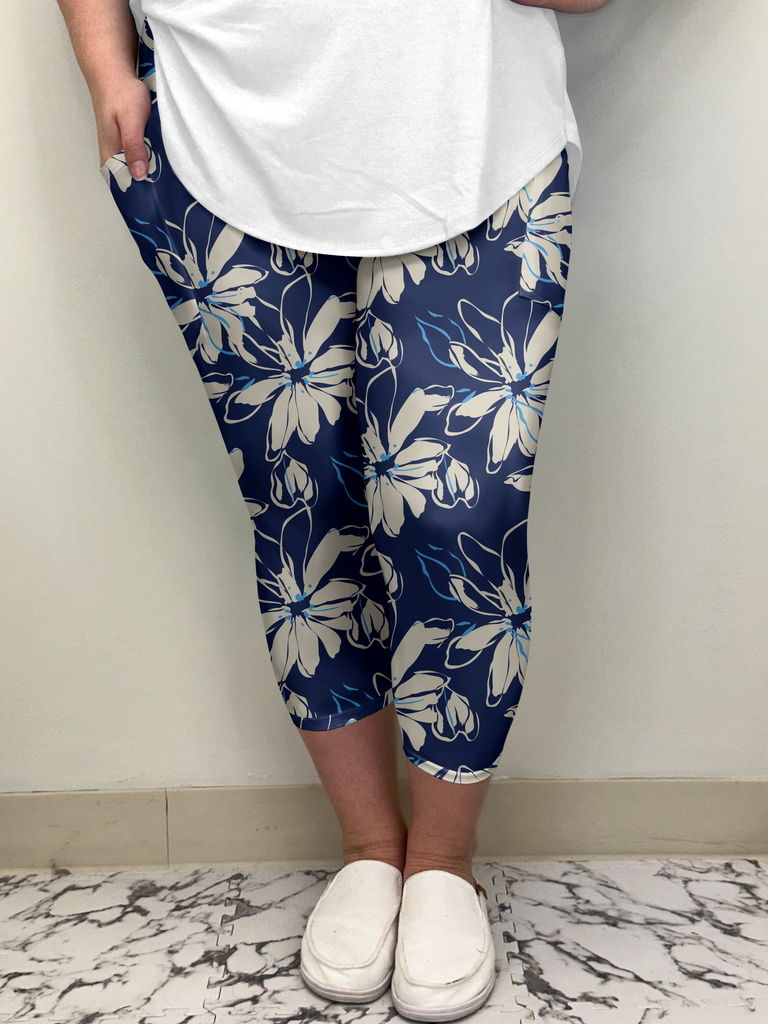 Blue Floral Capri w/ Pockets image 1