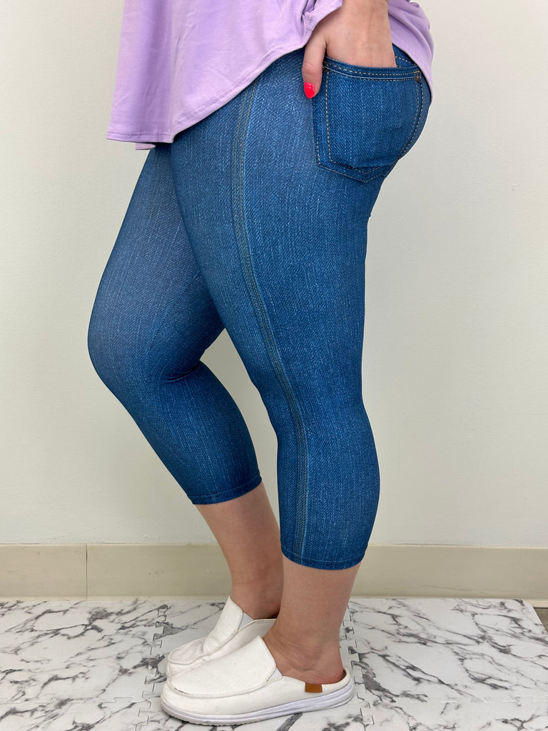 Blue Denim Capri w/ Butt Pockets image 1