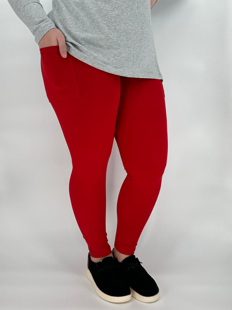 Red Leggings/Capri w/ Pockets image 1