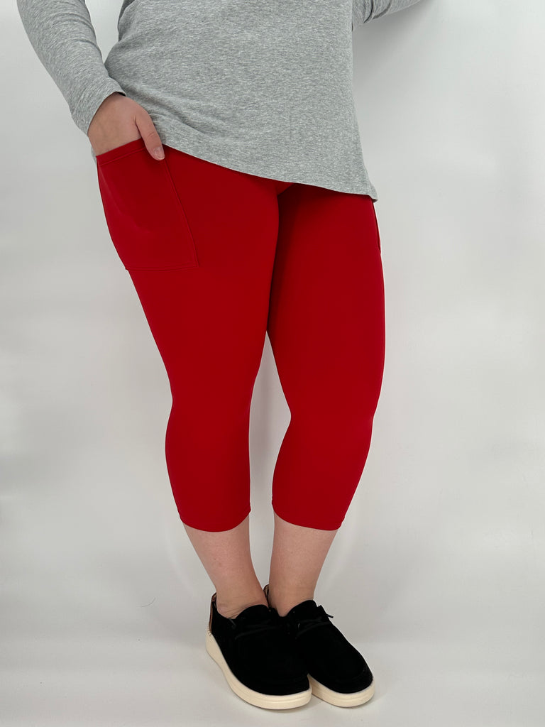 Red Leggings/Capri w/ Pockets image 3