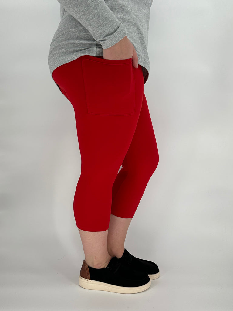 Red Leggings/Capri w/ Pockets image 4