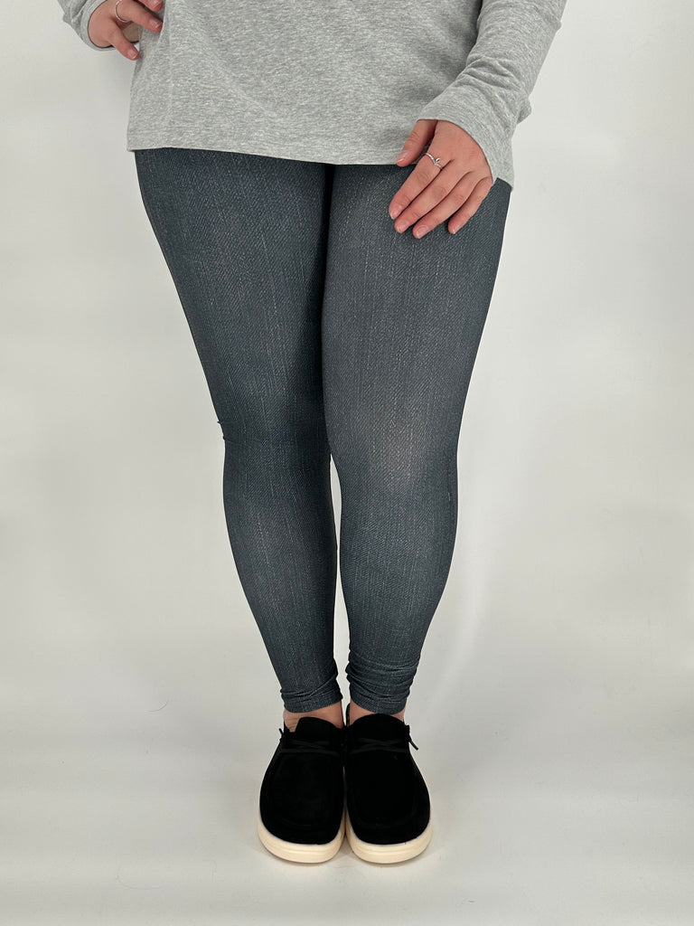 Black Denim Leggings w/ Butt Pockets image 1