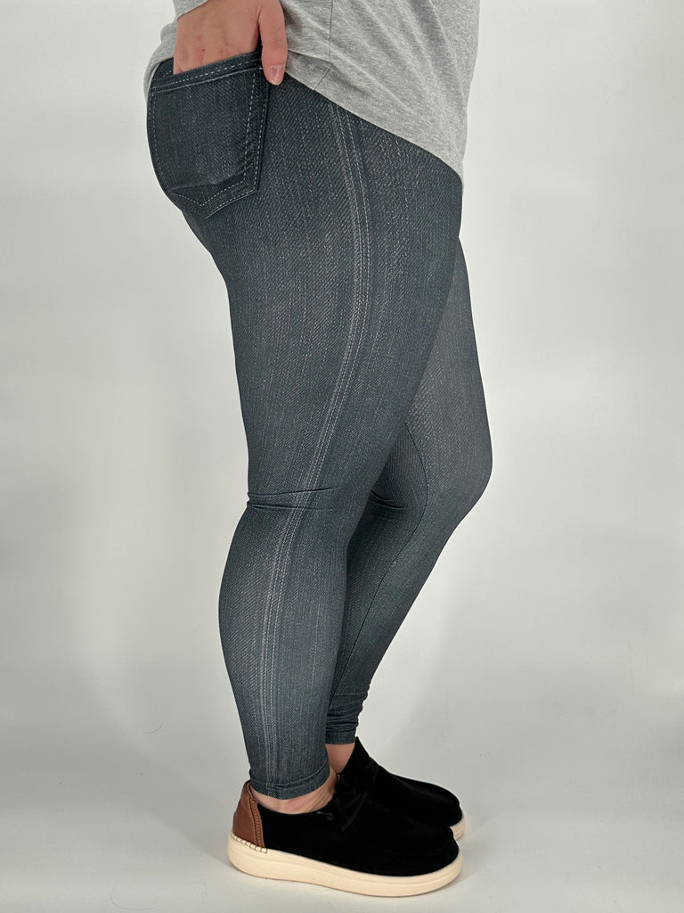 Black Denim Leggings w/ Butt Pockets image 2