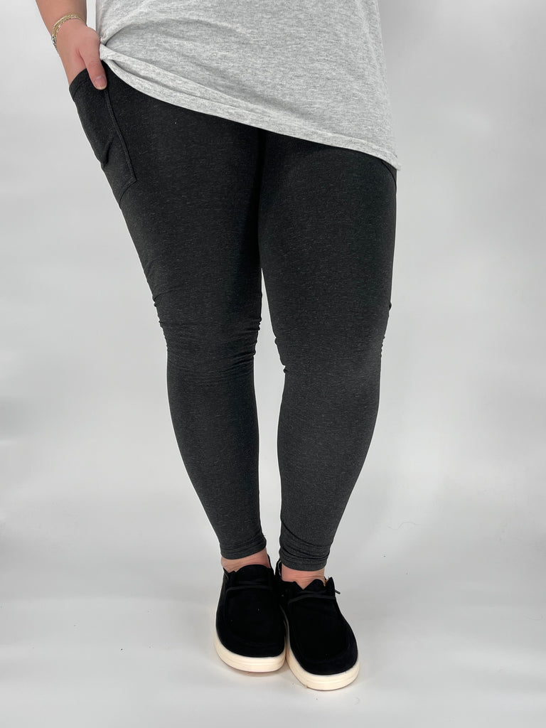 Black Heathered Fleece Leggings w/ Pockets image 1