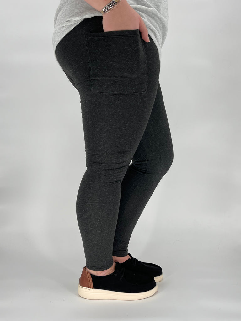 Black Heathered Fleece Leggings w/ Pockets image 2