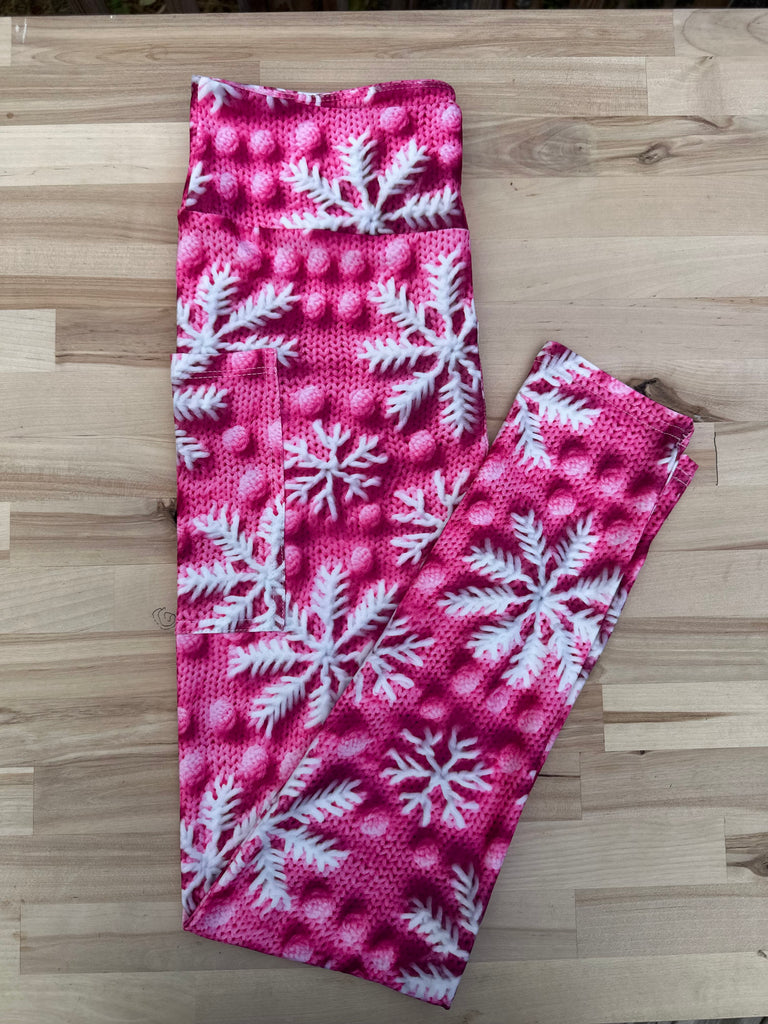 Pink Snowflake Leggings w/ Pockets image 1