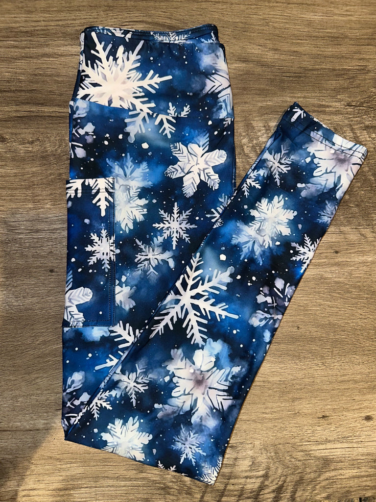 Blue Snowflake Leggings w/ Pockets image 1