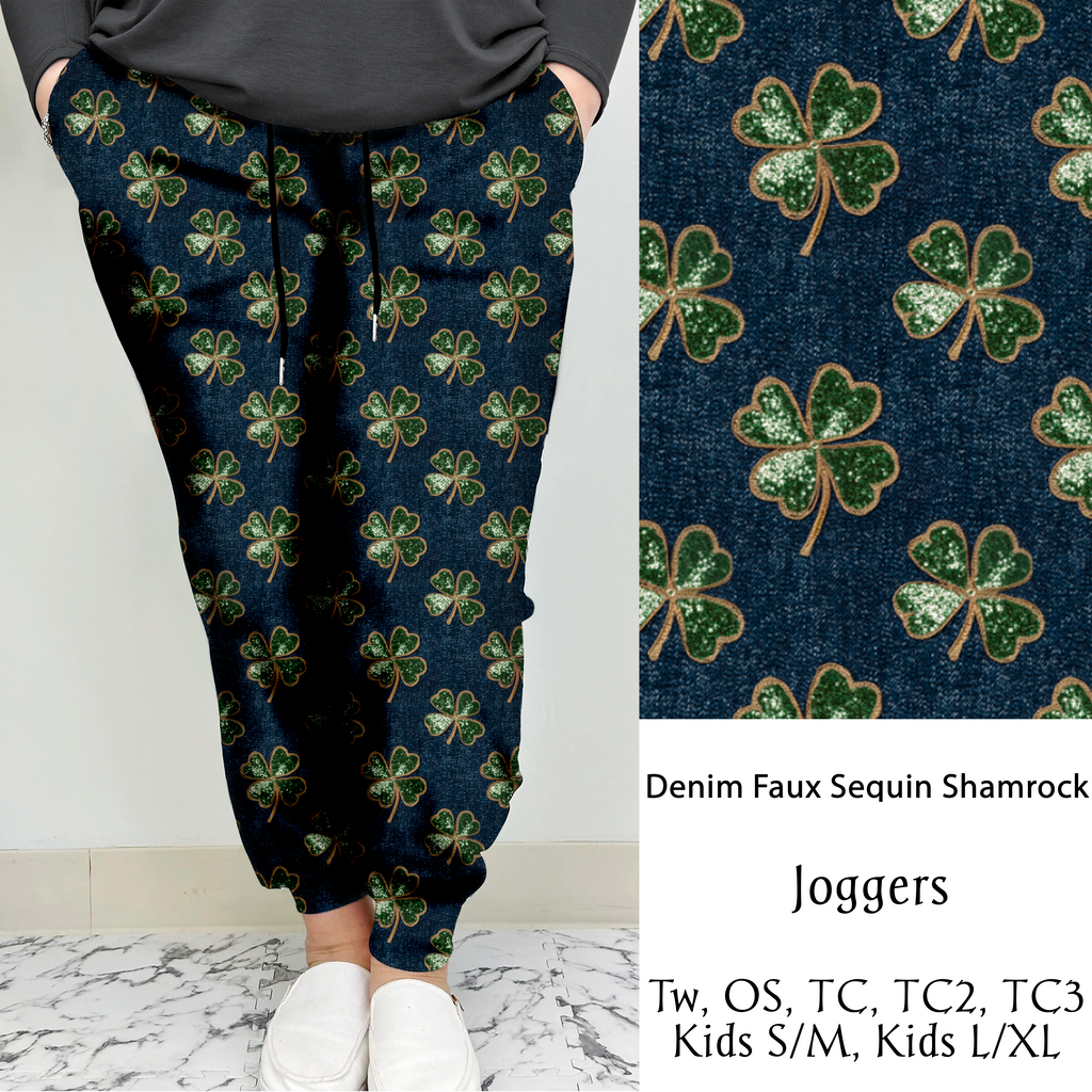 Denim Faux Sequin Shamrock | Leggings/Capri/ Joggers | Run ends 1/2 | ETA 32 Days image 2