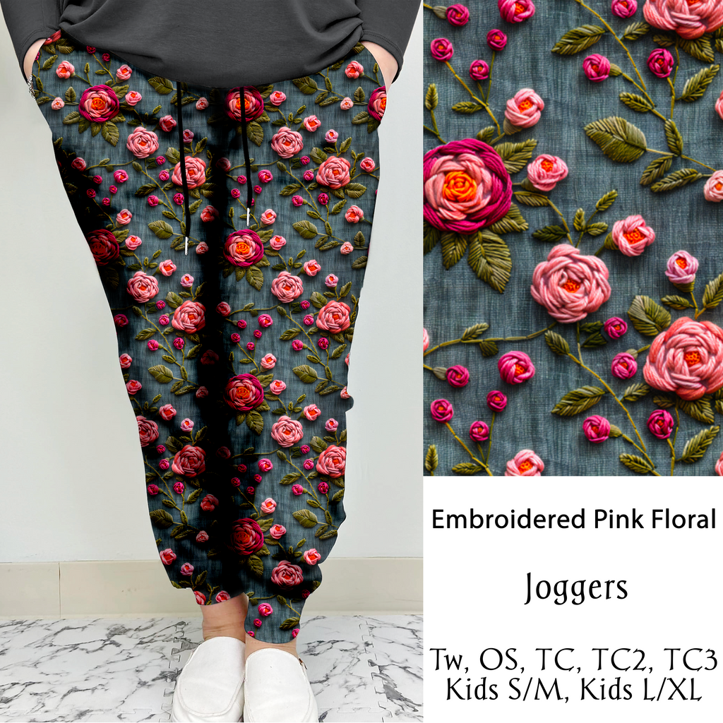 Embroidered Pink Floral | Leggings/Capri/ Joggers | Run ends 1/2 | ETA 32 Days image 2