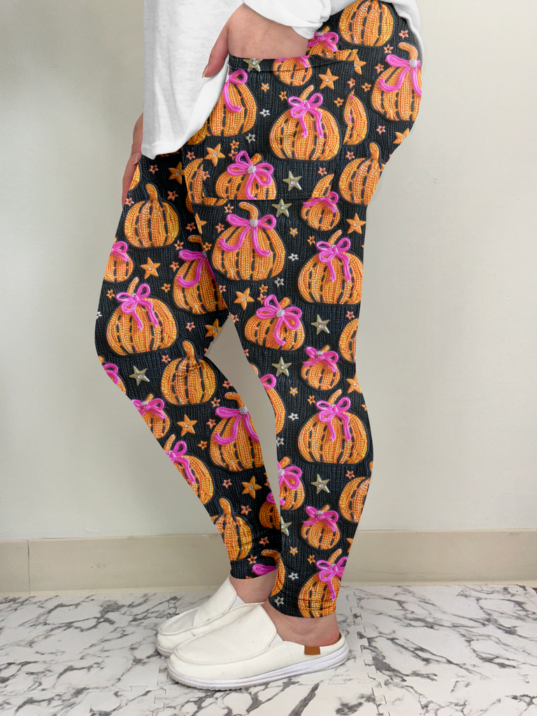 Knitted Pumpkin Leggings w/ Pockets! image 1