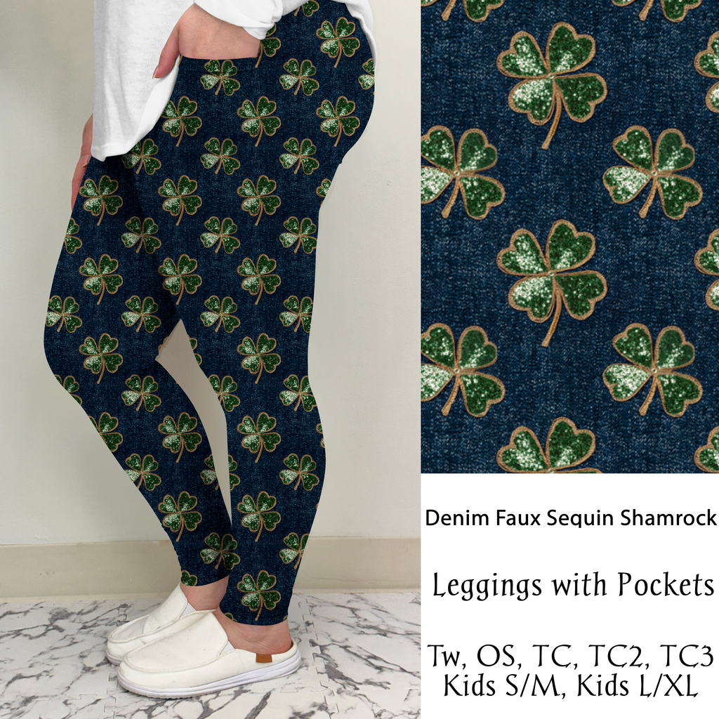 Denim Faux Sequin Shamrock | Leggings/Capri/ Joggers | Run ends 1/2 | ETA 32 Days image 1