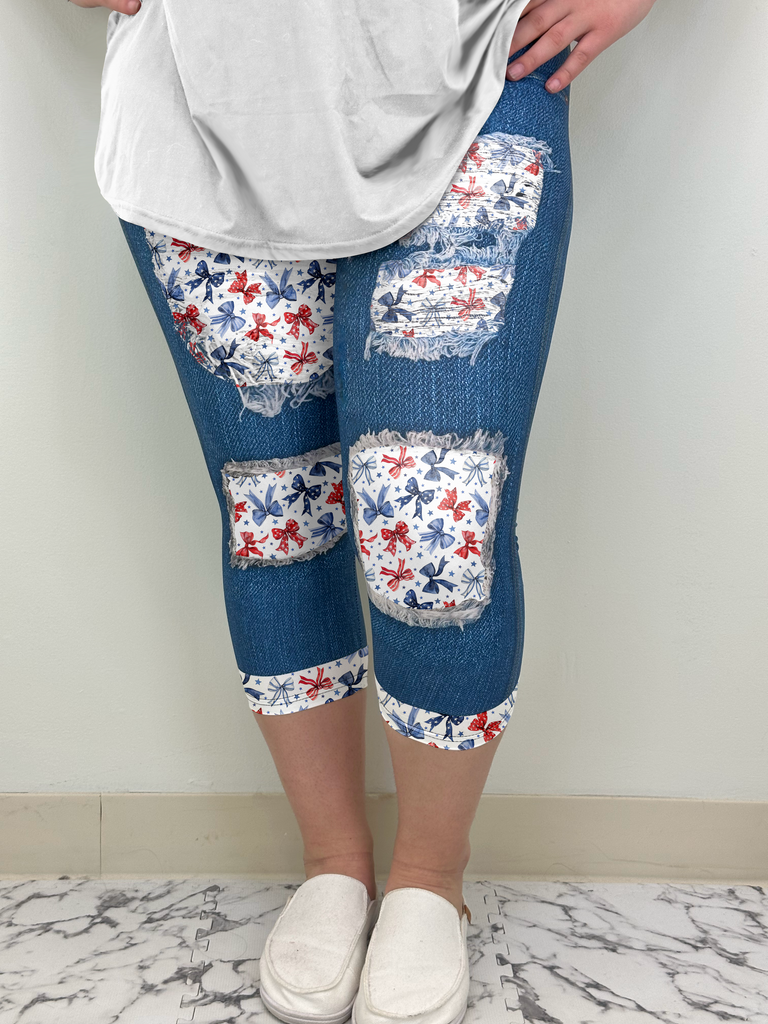 RWB Bows Blue Denim Capri w/ Back Pockets! image 1