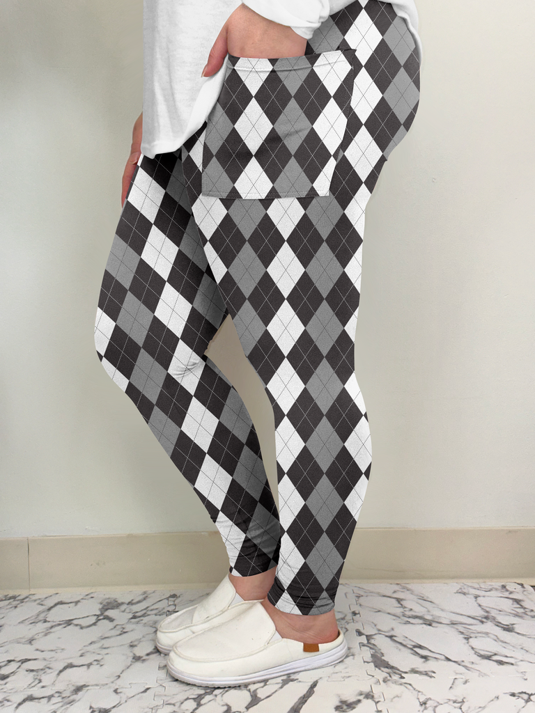 Black & White Argyle Leggings w/ Pockets image 1