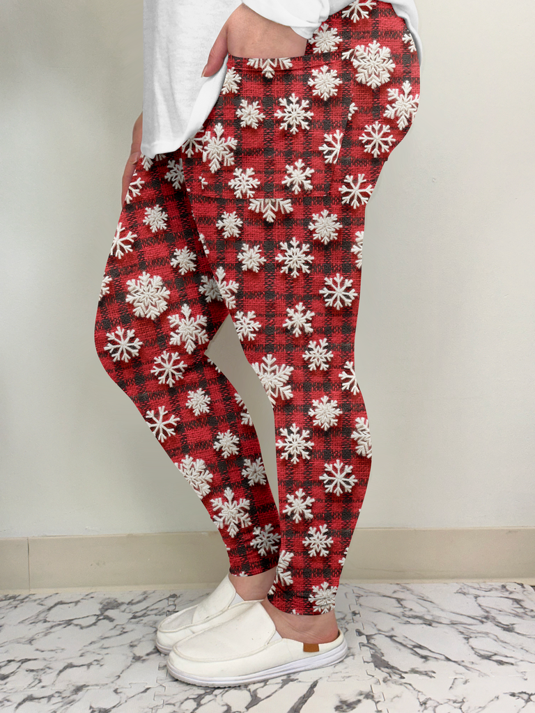 Red Snowflake Plaid Leggings w/ Pockets image 1