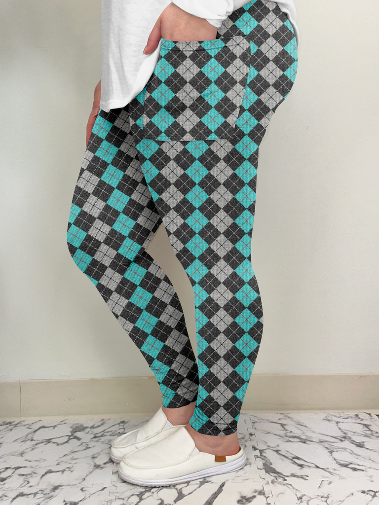 Teal Plaid Leggings w/ Pockets image 1